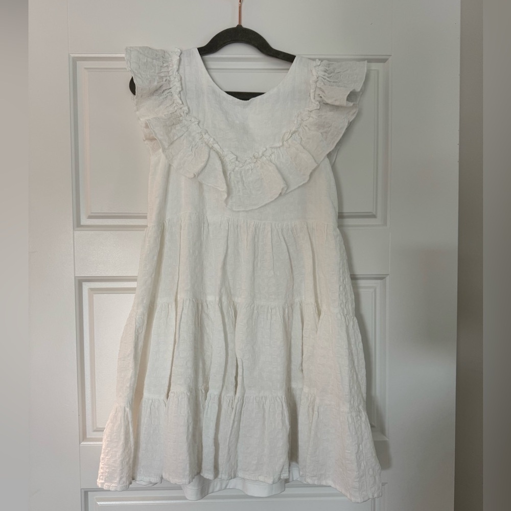 Girls White Ruffle Tiered Sundress